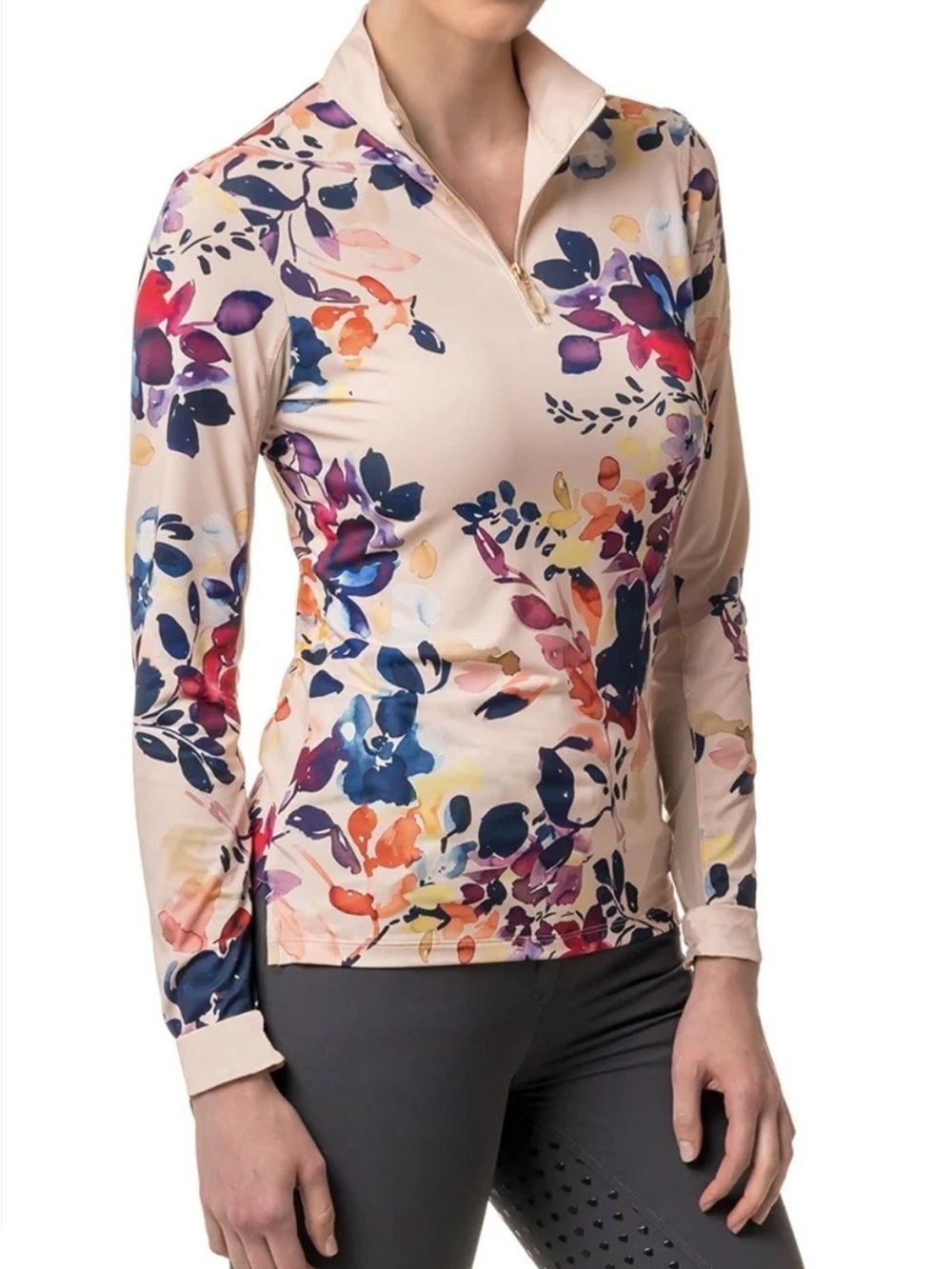 Kastel Denmark Watercolor Floral Long Sleeve 1/4 Zip Sun Shirt Equestrian L